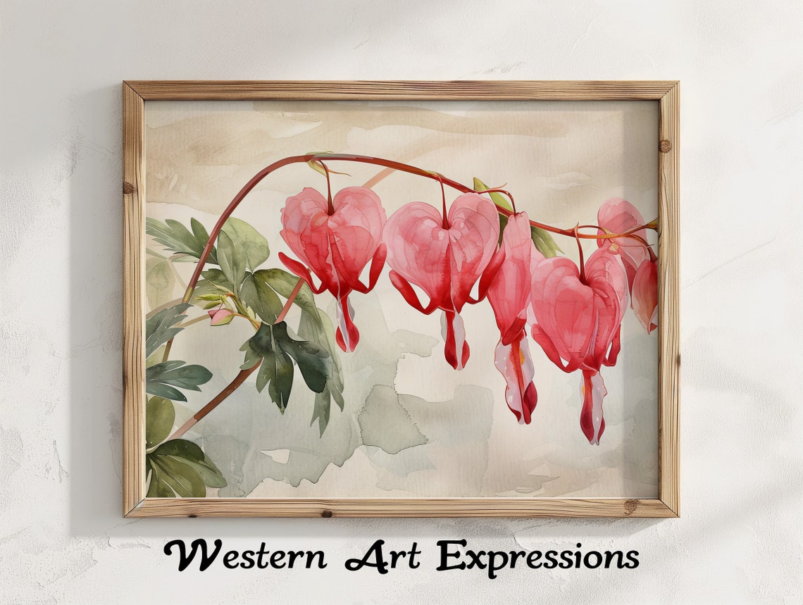Delicate Pink Bleeding Hearts Watercolor Botanical Floral Print
