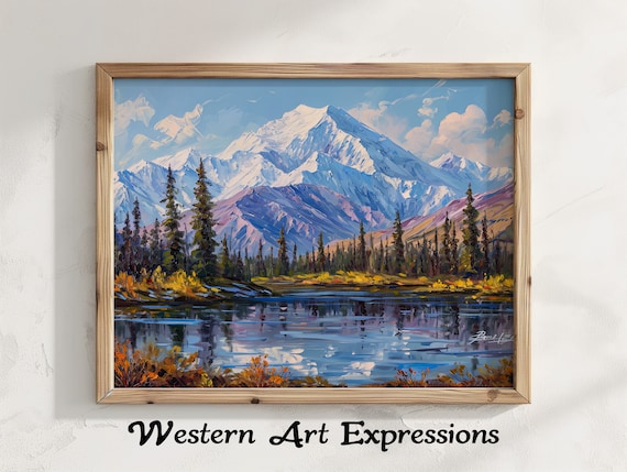 Denali Mount McKinley Alaska Oil Painting Snow Peak Reflection Poster