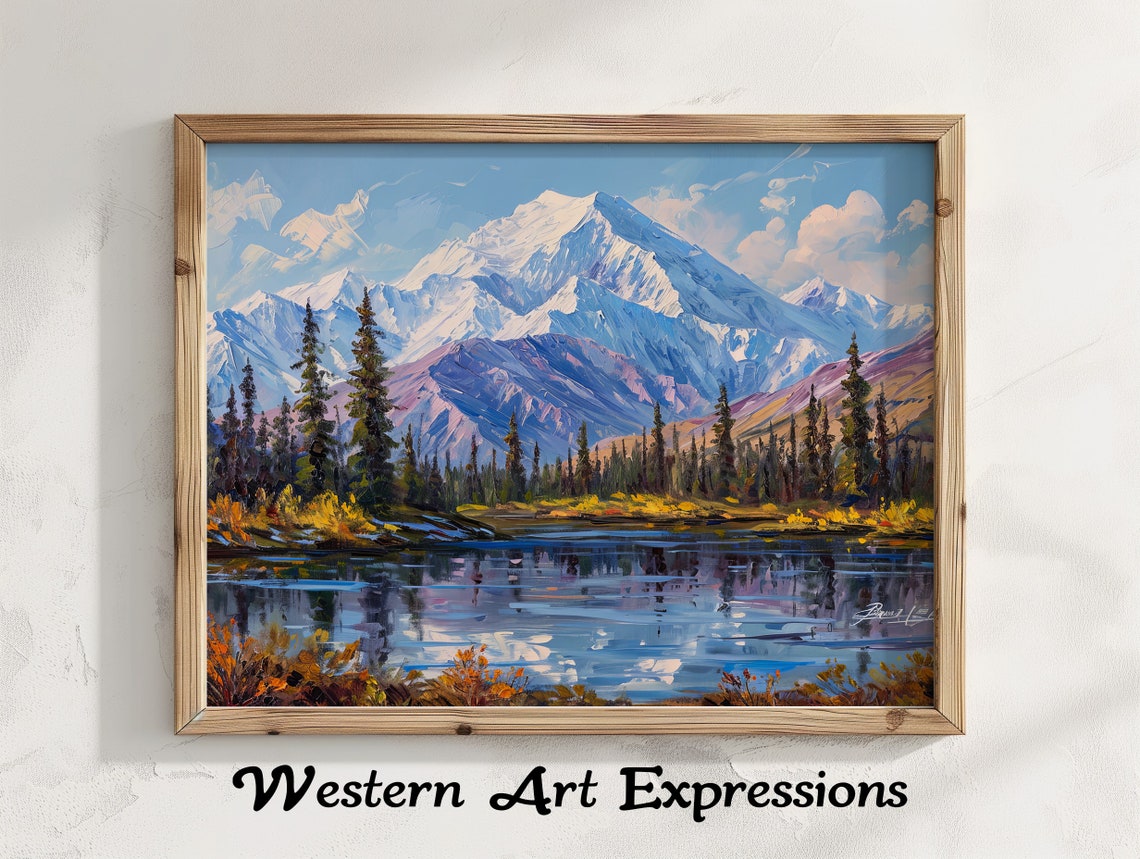 Denali Mount McKinley Alaska Oil Painting Snow Peak Reflection Poster