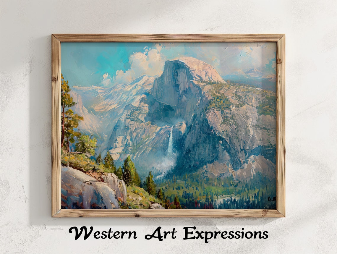 Yosemite Half Dome Oil Painting Waterfall Granite Cliff Poster