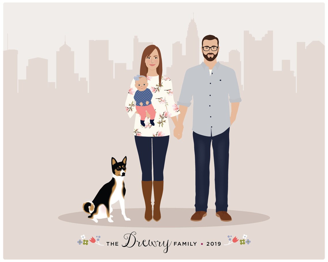 Custom Illustrated Family Portrait With Two Dogs Gift Poster - Image 5