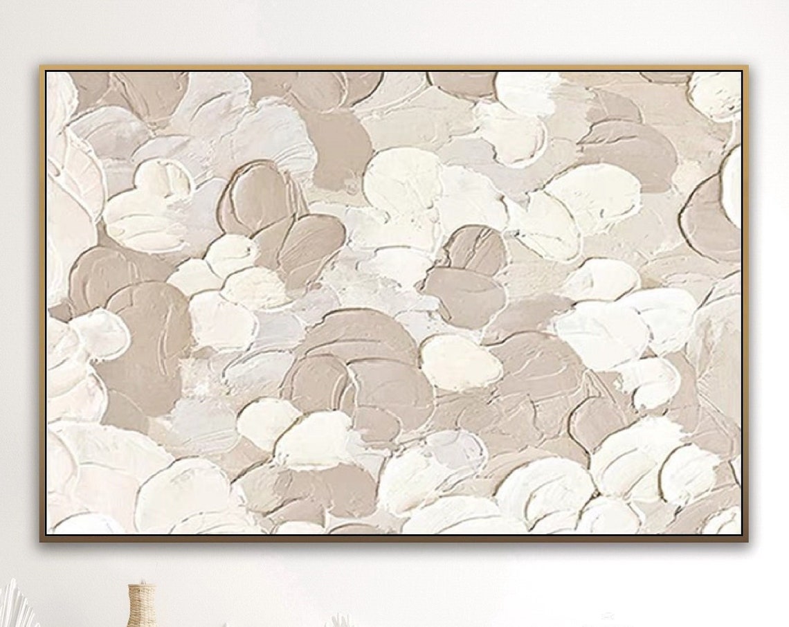 Cream Petal Impasto Textured Neutral Elegant Abstract Art Poster