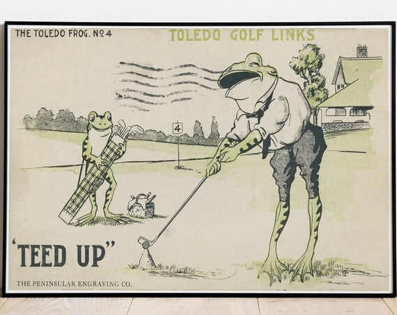 Teed Up Toledo Frog Vintage Golf Links Humor Illustration Poster