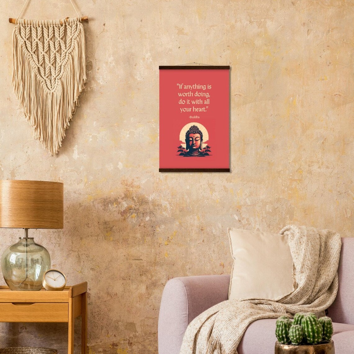 Buddha Quote Poster "Do It With All Your Heart" Red Minimalist Zen Design - Image 3