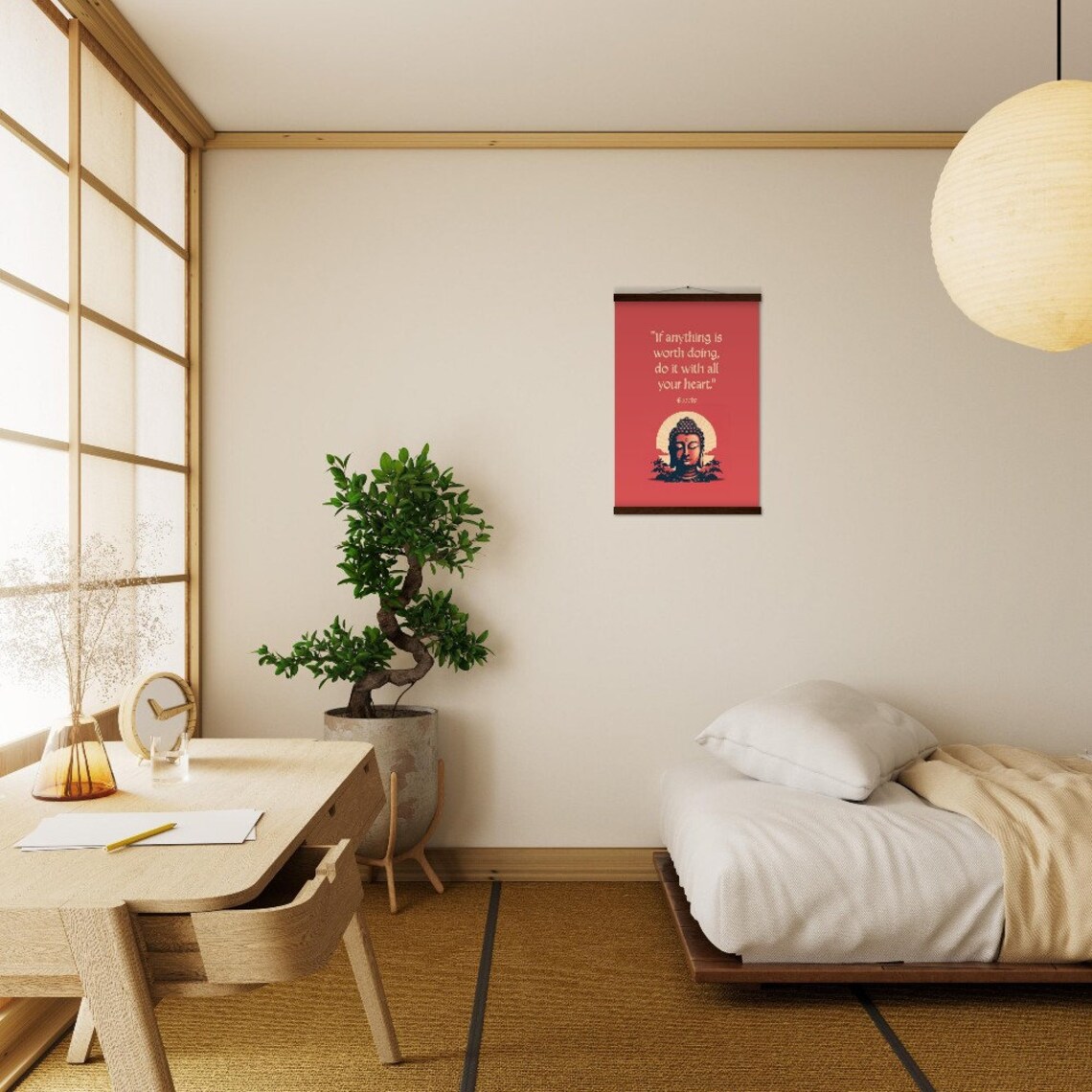 Buddha Quote Poster "Do It With All Your Heart" Red Minimalist Zen Design - Image 2