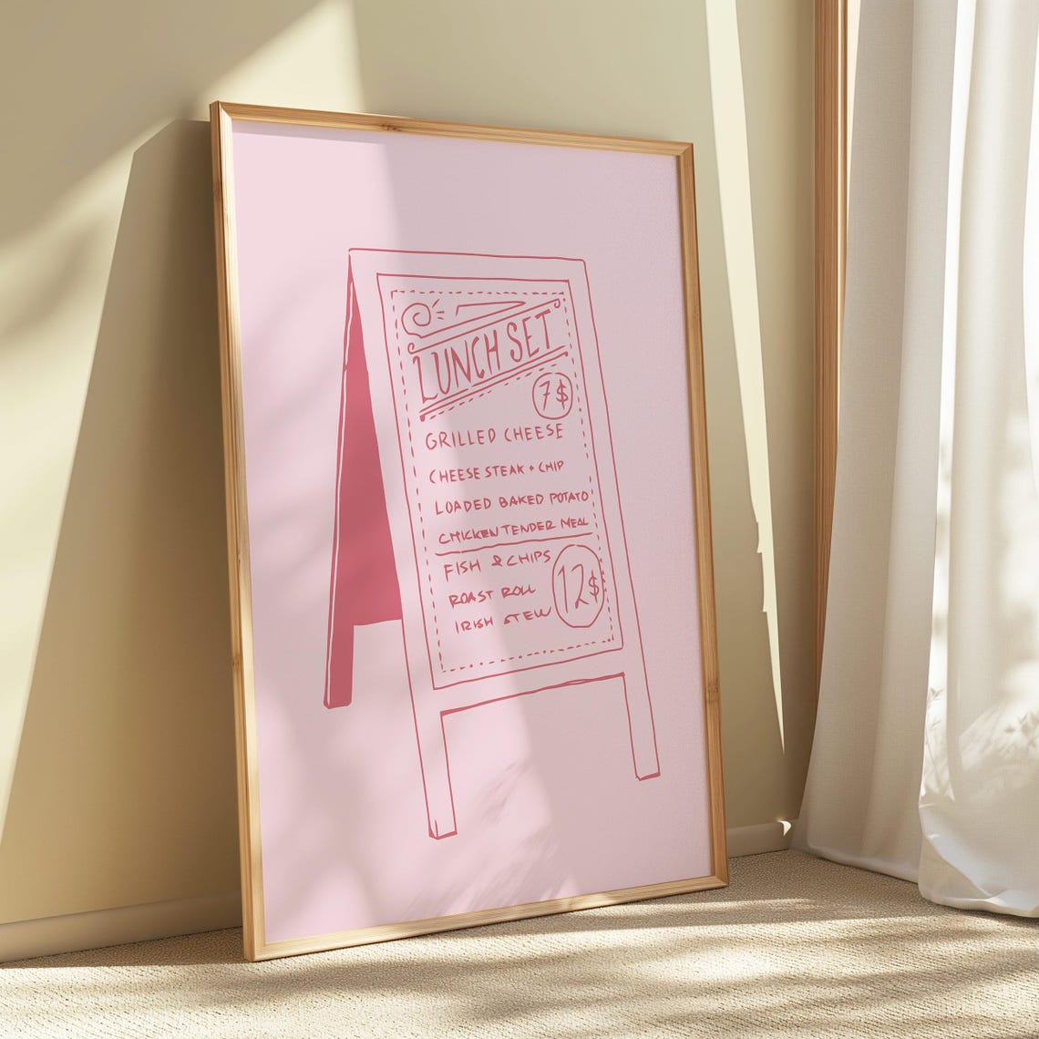 Pink Lunch Menu Chalkboard Sign Cafe Bistro Kitchen Decor Poster