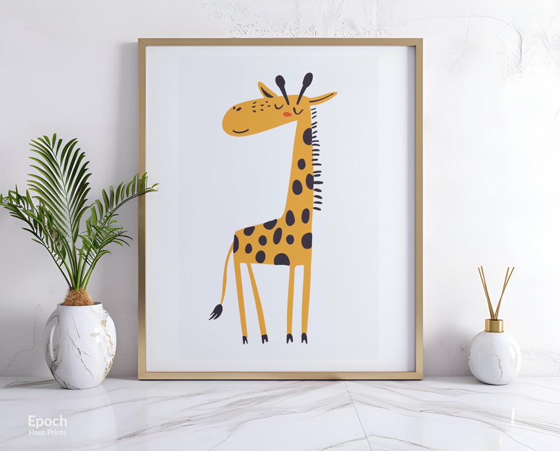 Cute Smiling Yellow Giraffe Kids Nursery Illustration Wall Art - Image 2