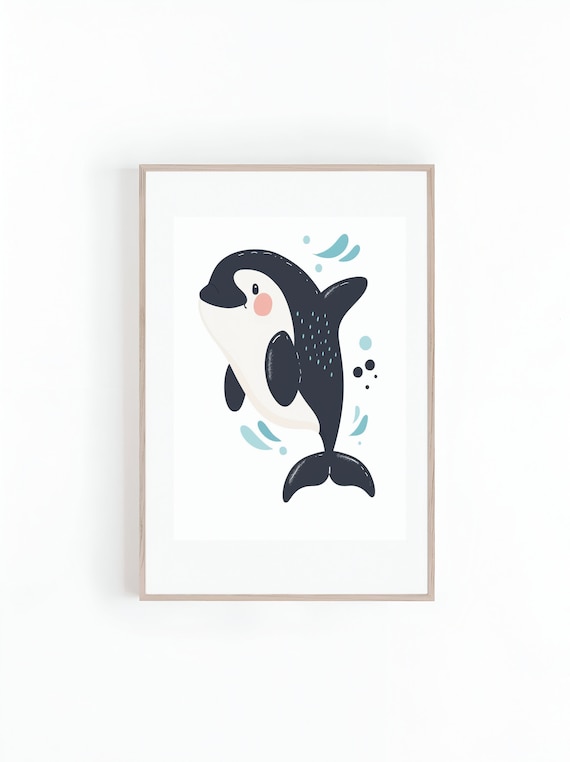 Adorable Baby Orca With Pink Cheeks Splashing Nursery Room Poster