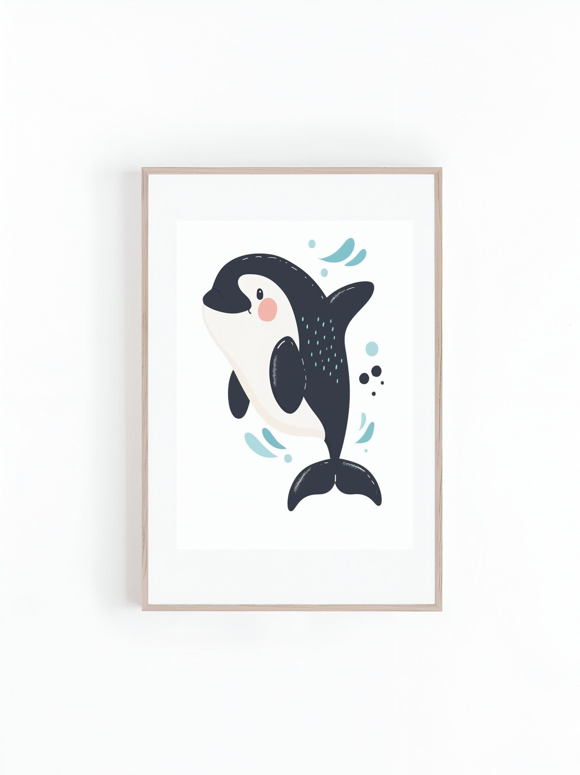 Adorable Baby Orca With Pink Cheeks Splashing Nursery Room Poster