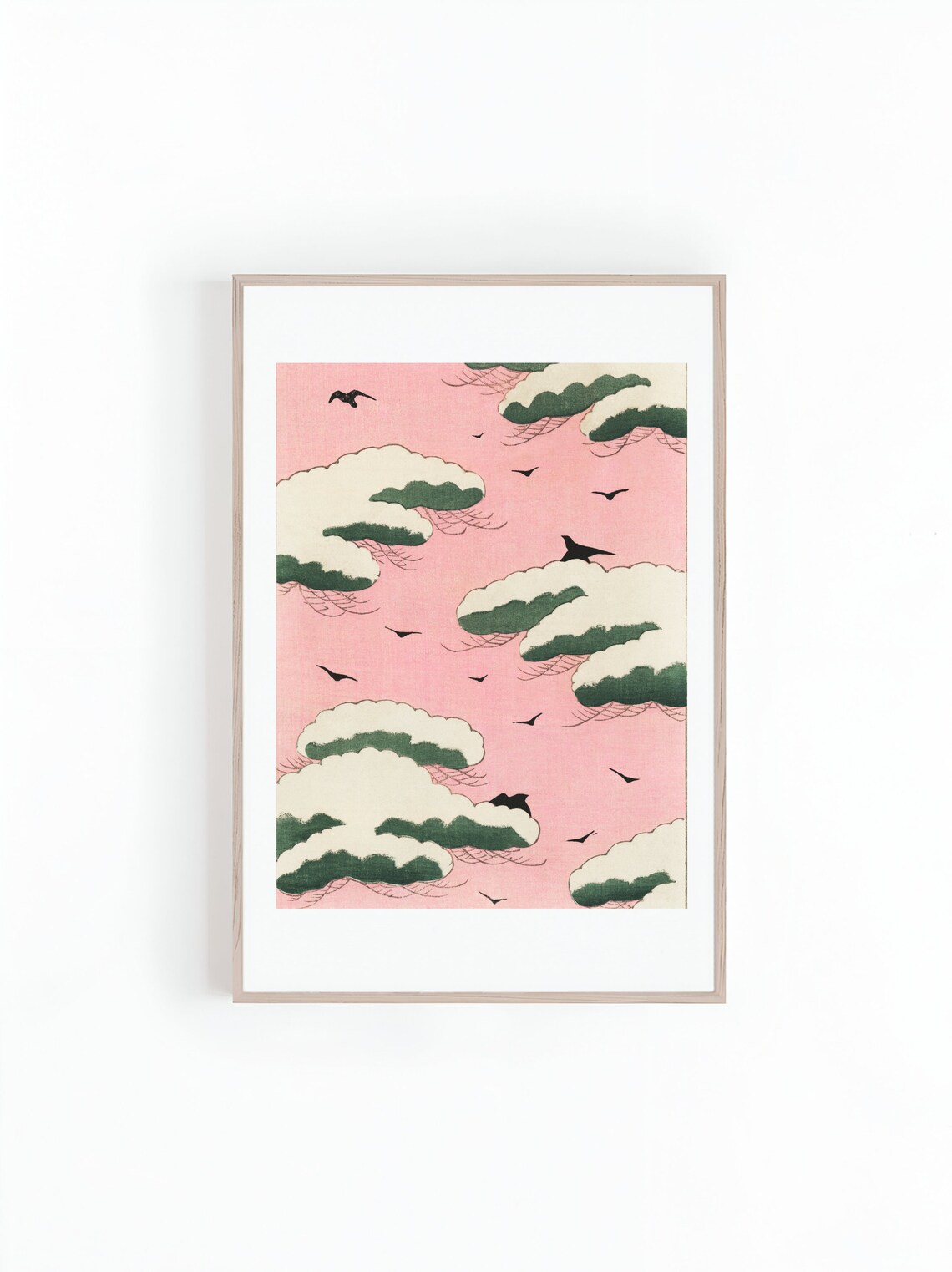 Pink Skies Illustration by Shin Bijutsukai, Japanese Woodblock