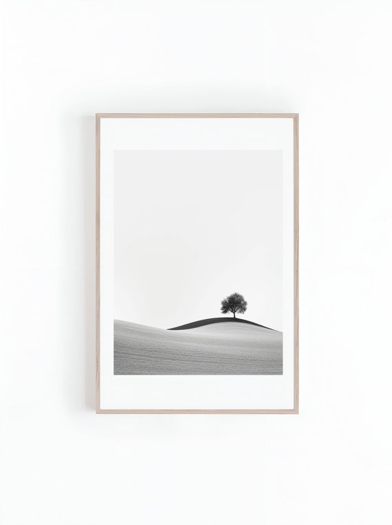 Black And White Photograph Of Tree On Hill Wall Arts Large Posters Tree Photos Scenic Photo Print Instant