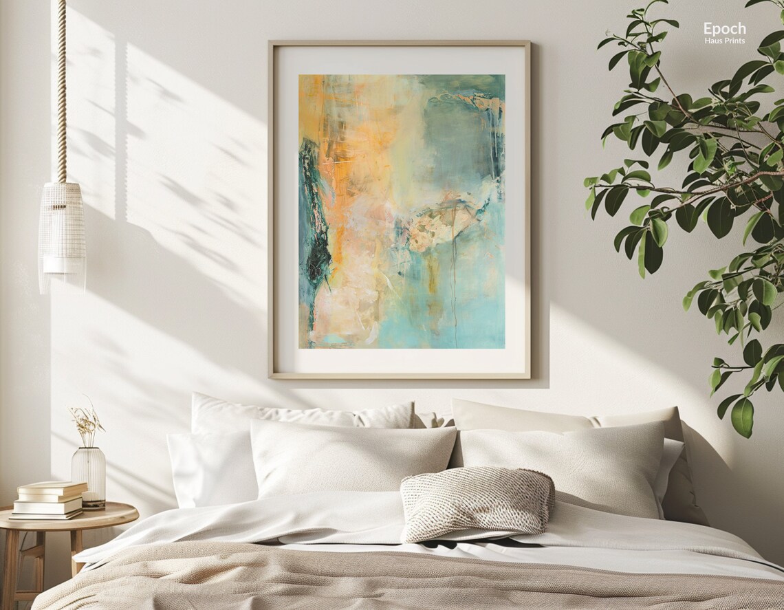Orange And Teal Abstract Oil Painting, Modern Decor - Image 2