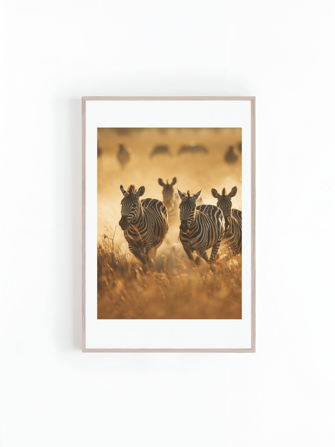 Zebras Charging Through Golden Dust At Sunset Safari Photo Poster