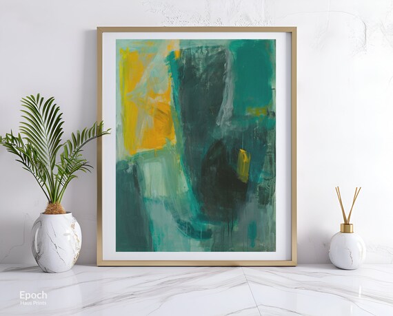 Orange And Teal Abstract Oil Painting On Modern Home Art Decor For Walls Instant Textured Painting Pieces Print