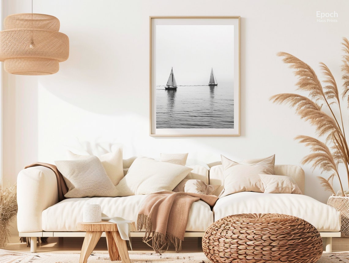 Sailing Boats In Black And White, Minimalist Art Print - Image 2