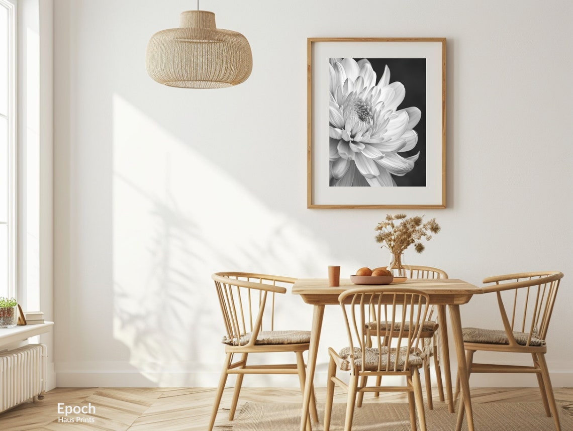 Chrysanthemum Flower Black and White Art Print - Image 3