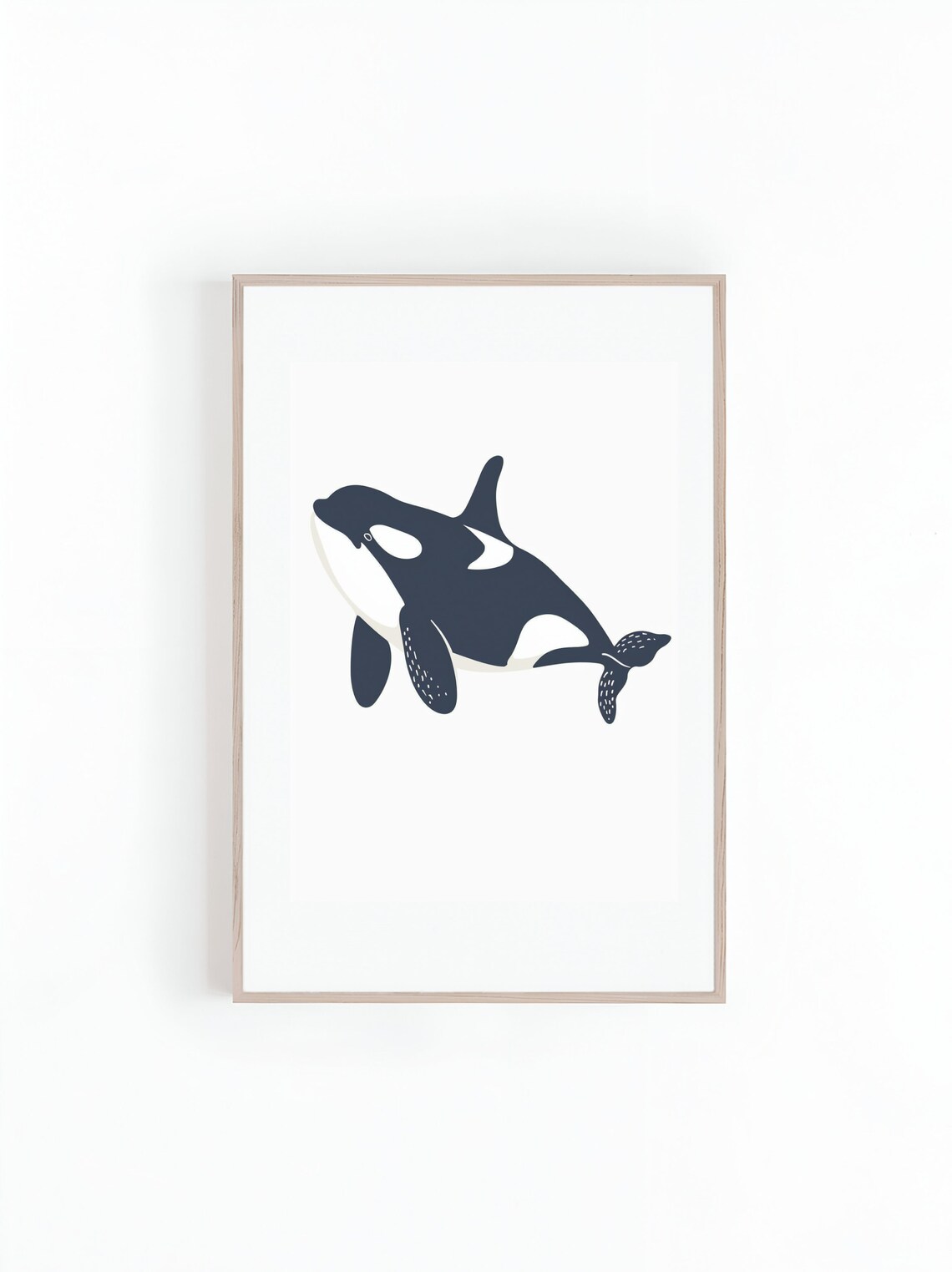 Minimalist Navy Blue Orca Swimming On White Background Poster