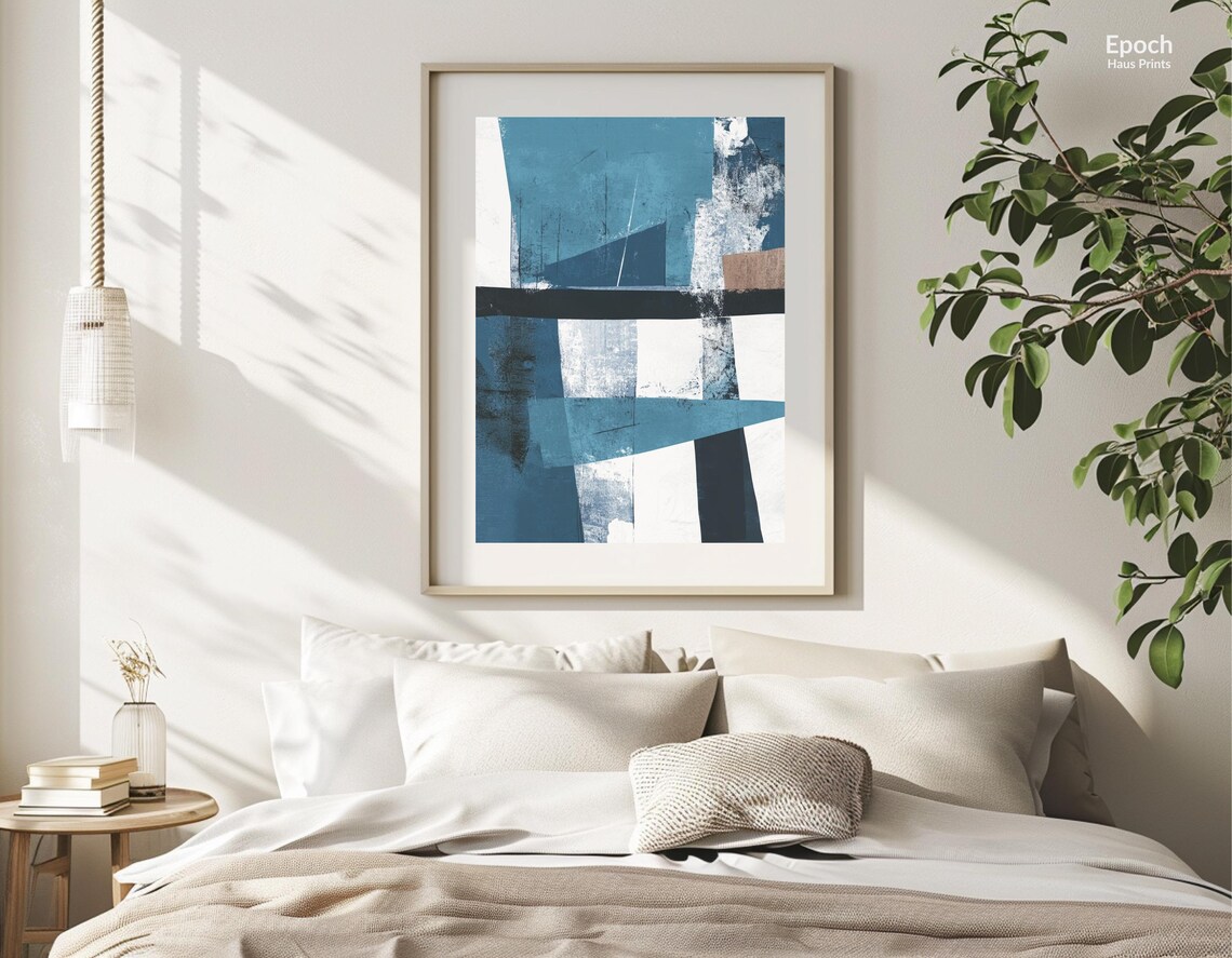 Abstract Blue Acrylic Oil Painting, Mid-Century Art - Image 3