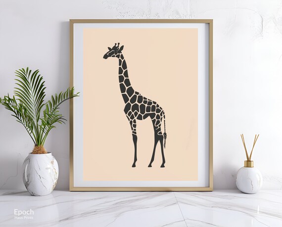 Black Giraffe Silhouette On Beige Minimalist Modern Wall Art