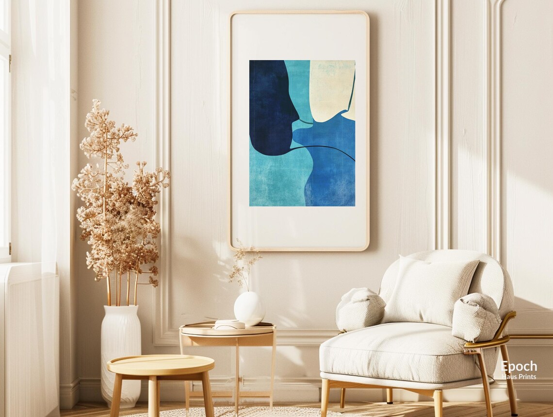 Abstract Blue Acrylic Oil Painting, Mid-Century - Image 2