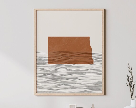 North Dakota Boho Mid-Century State Map Art Print