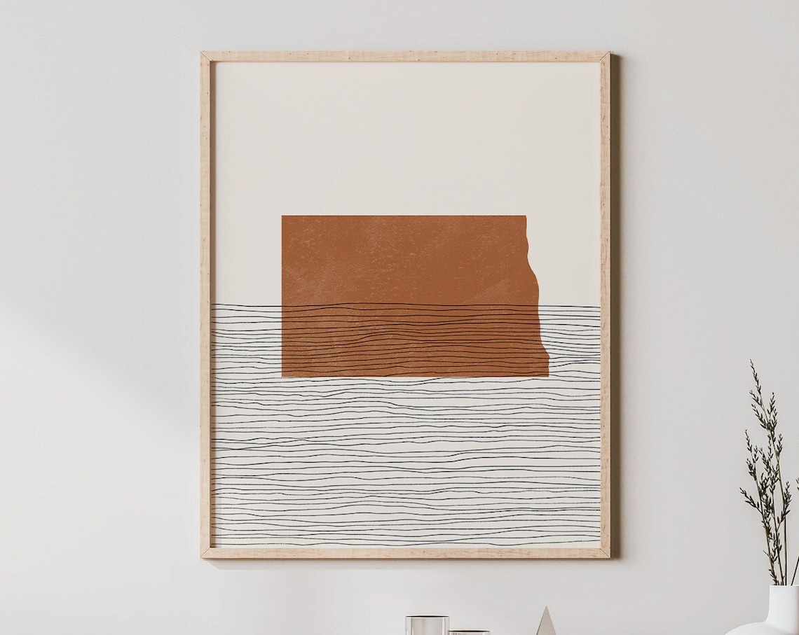 North Dakota Boho Mid-Century State Map Art Print