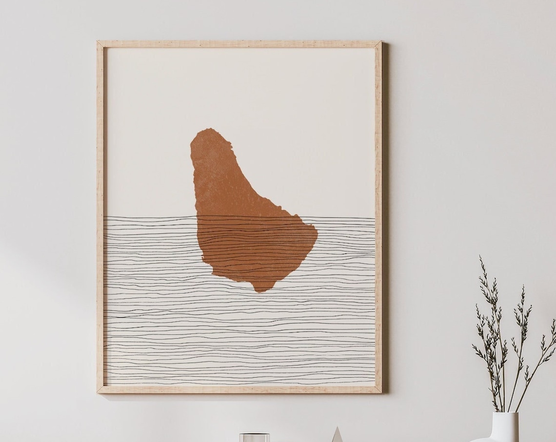 Barbados Boho Travel Poster, Map Silhouette