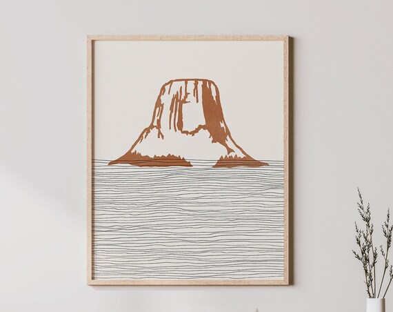 Devils Tower Wyoming Boho Terracotta Outline Monument Art Poster