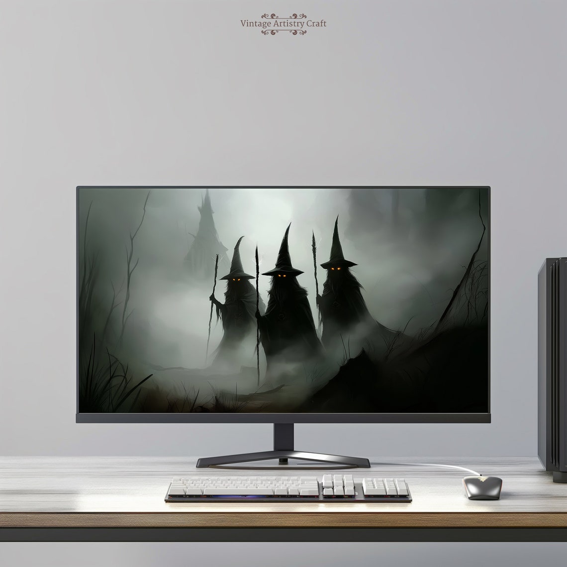 Three Witches In Misty Forest Dark Fantasy Wallpaper Art Poster