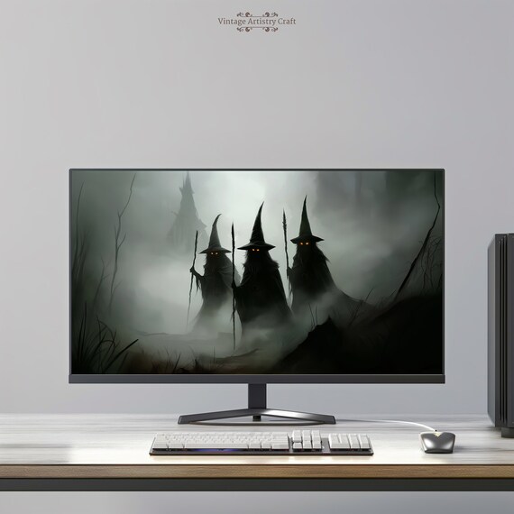 Three Witches In Misty Forest Dark Fantasy Wallpaper Art Poster
