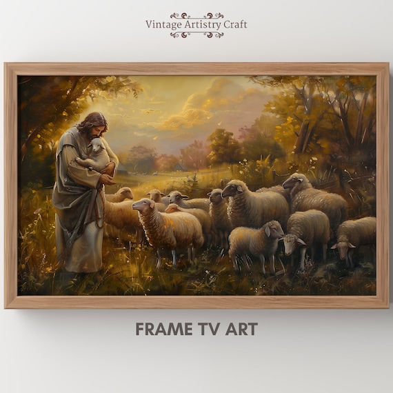 Jesus The Good Shepherd Holding Lamb In Golden Sunset Poster