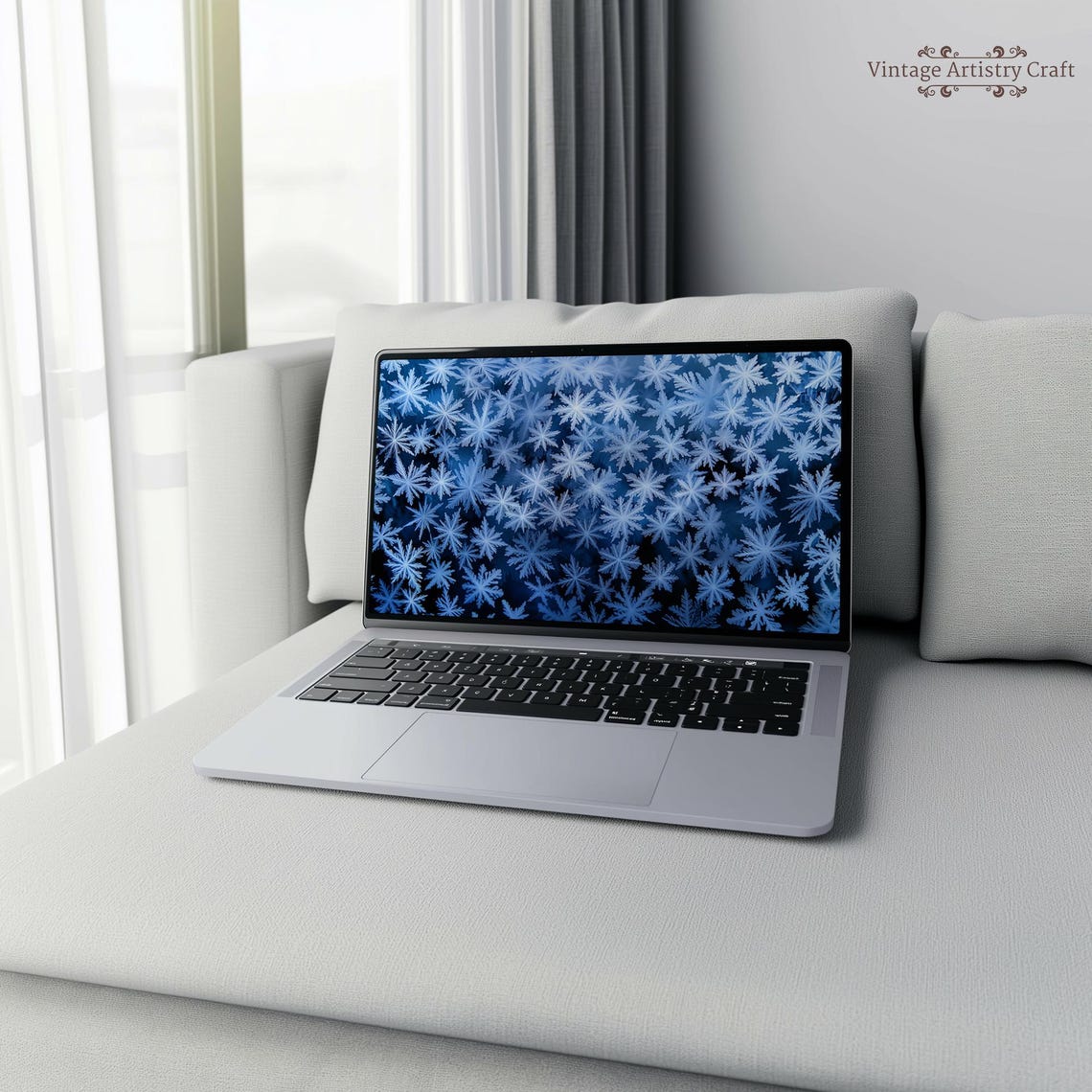 Blue Snowflake Pattern Winter Icy Wallpaper Digital Art Poster - Image 8