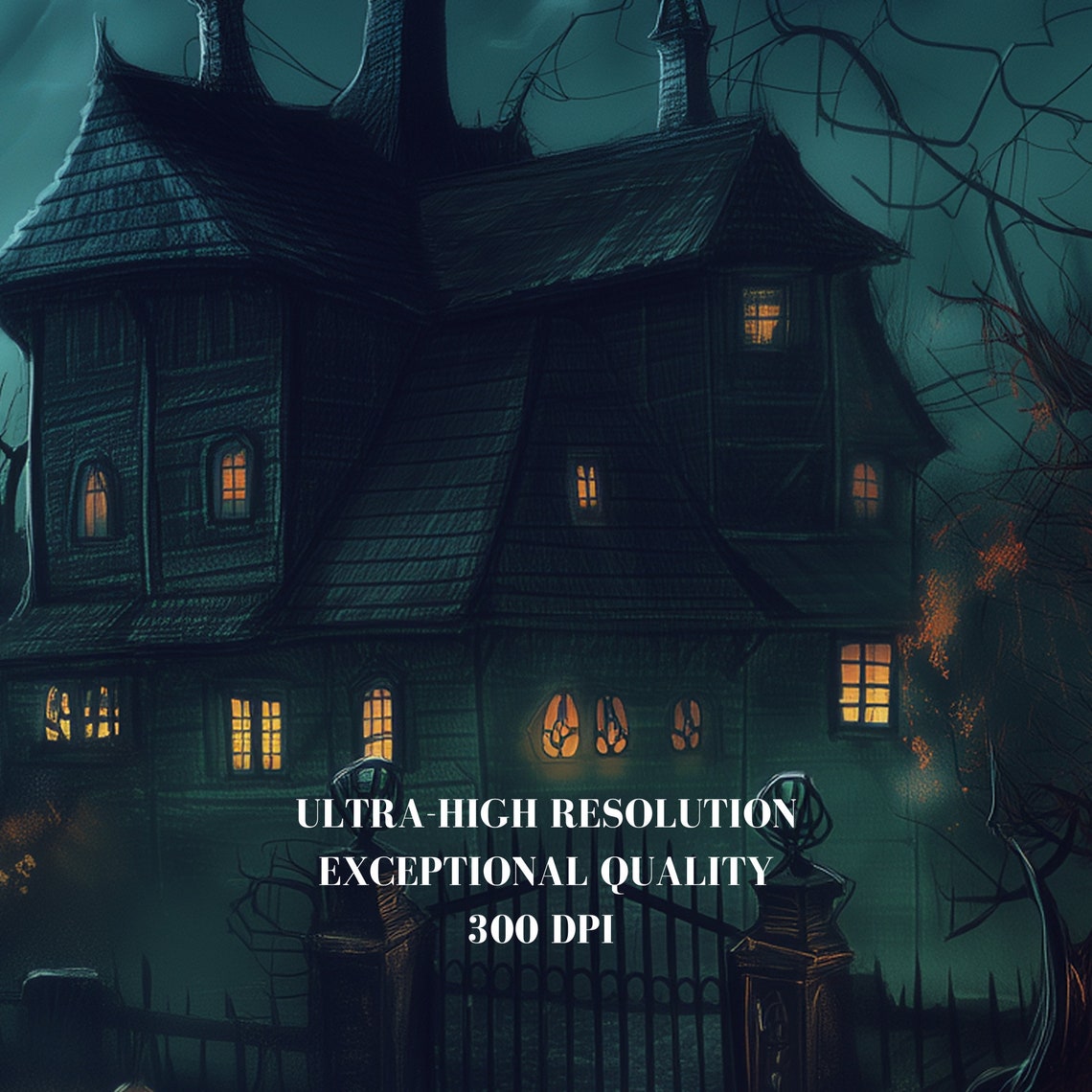 Haunted House Halloween Vintage Moonlit Spooky Pumpkins Poster - Image 8