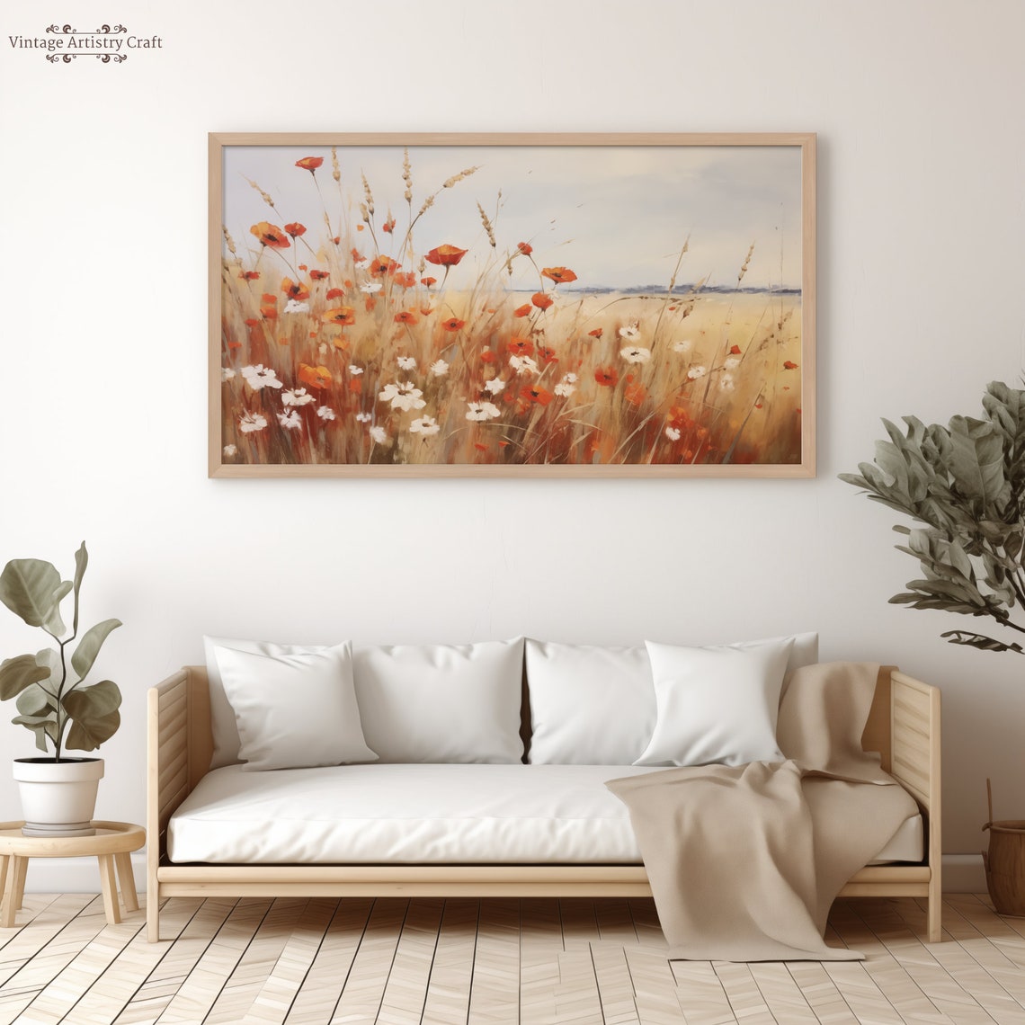 Orange Poppies Wheat Field Wildflower Vintage Oil Painting Poster - Image 3