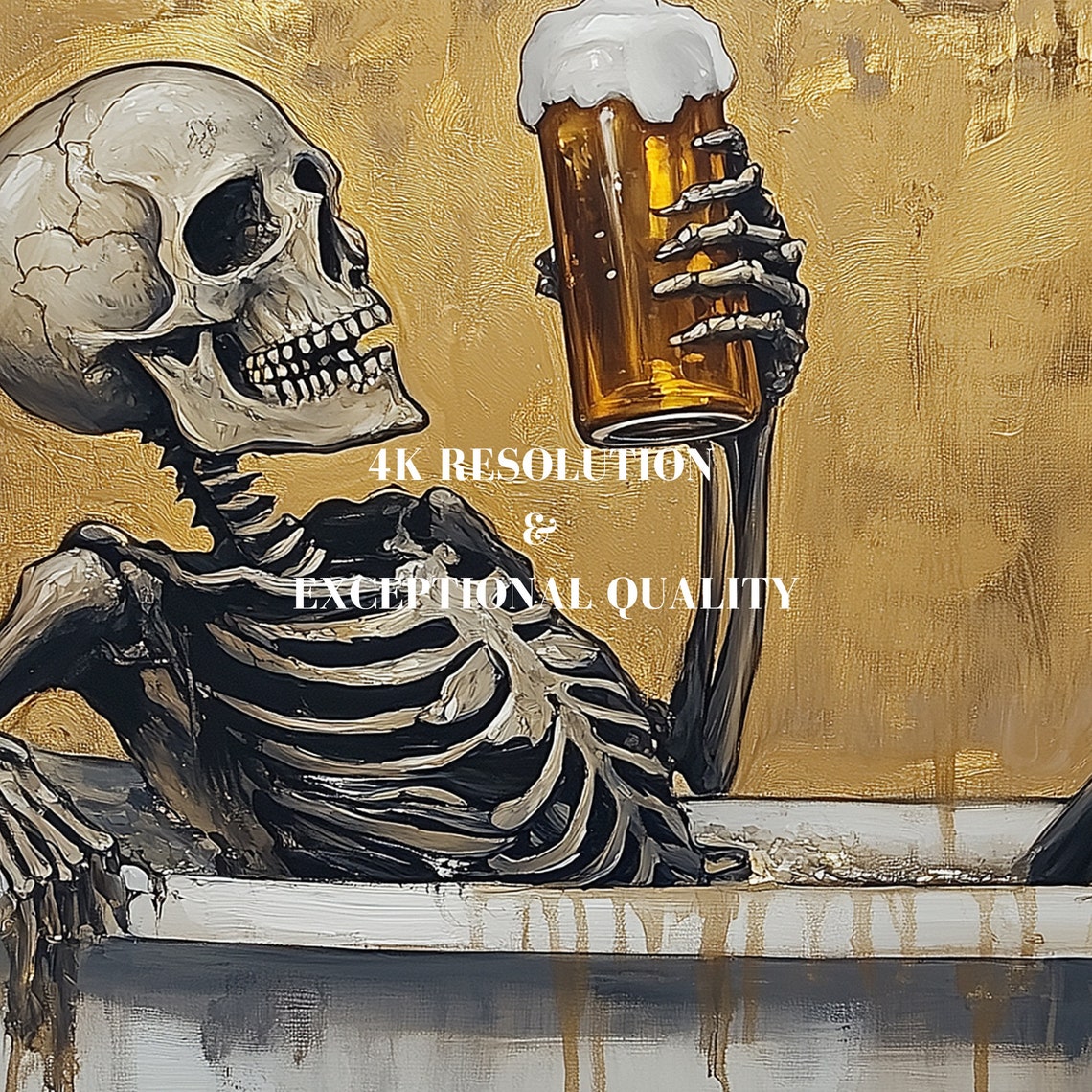 Funny Skeleton Bathtub Beer Gold Gothic Halloween Painting Poster - Image 7
