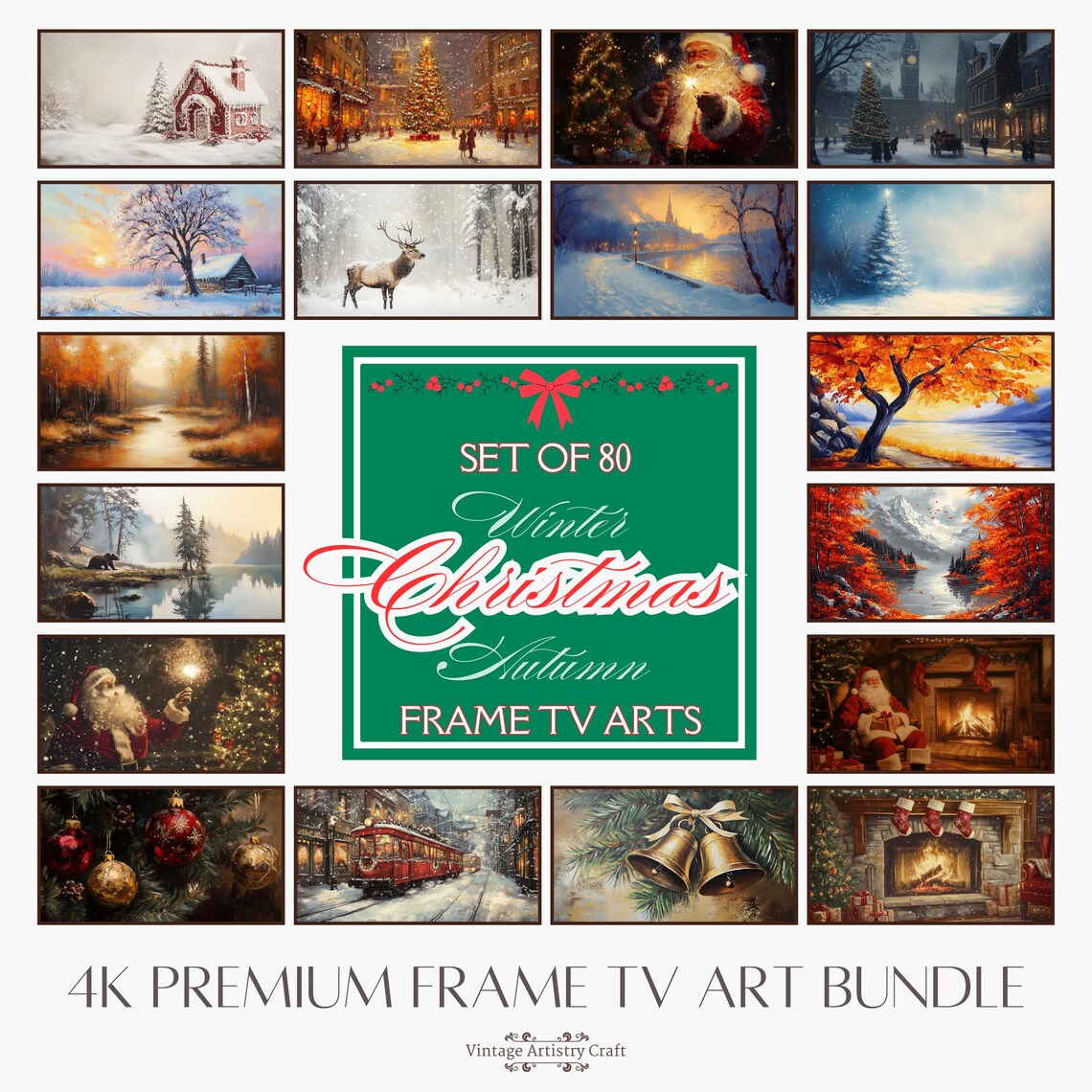 Christmas Vintage Holiday Art Print, Neutral Farmhouse