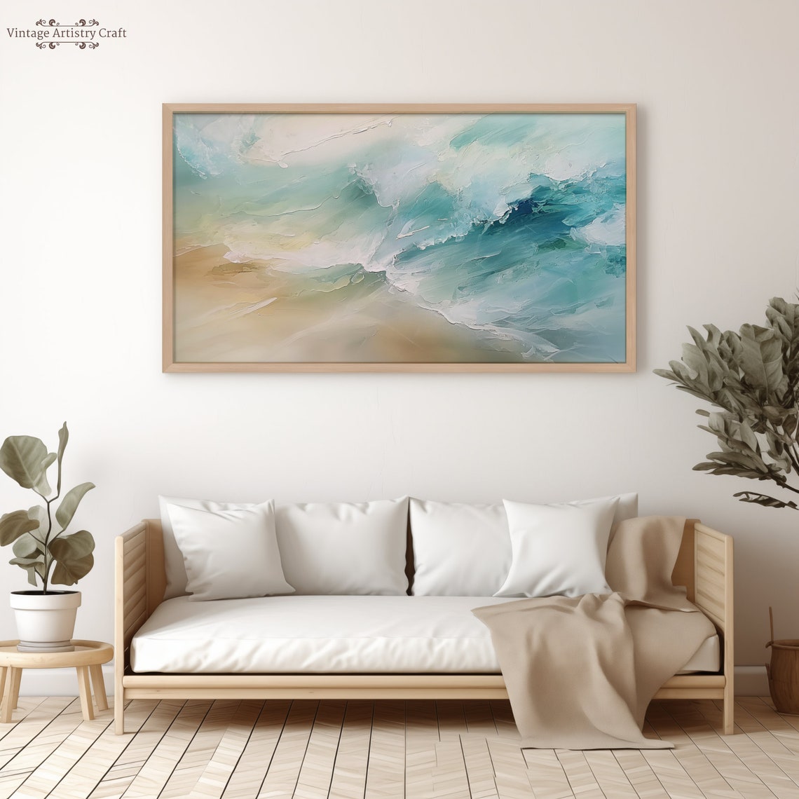 Abstract Teal Ocean Waves Coastal Impasto Texture Seascape Poster - Image 8
