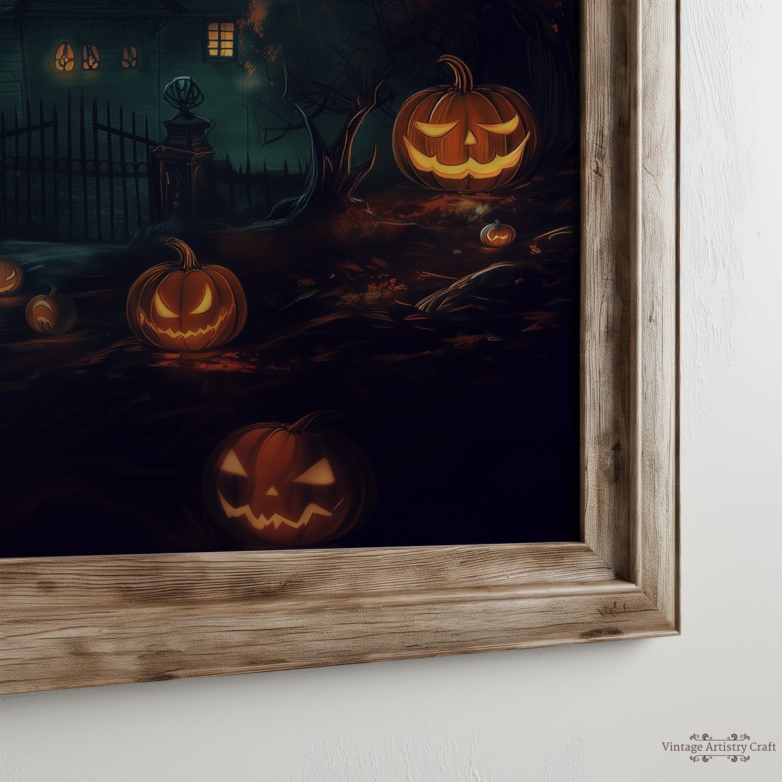 Haunted House Halloween Vintage Moonlit Spooky Pumpkins Poster - Image 2