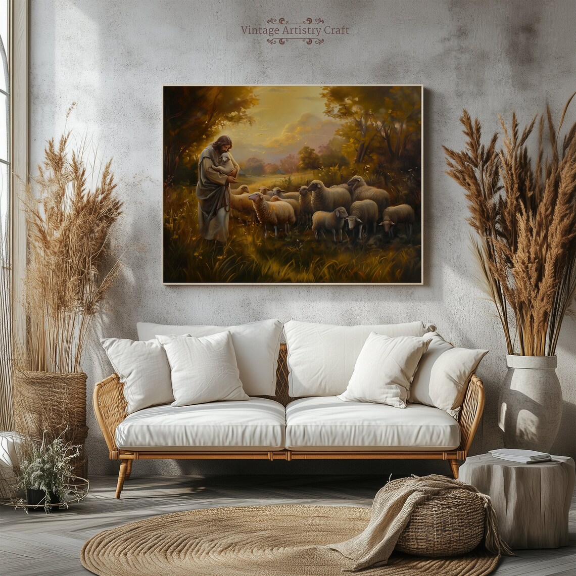 Jesus The Good Shepherd Christian Oil Painting Art Print - Image 4