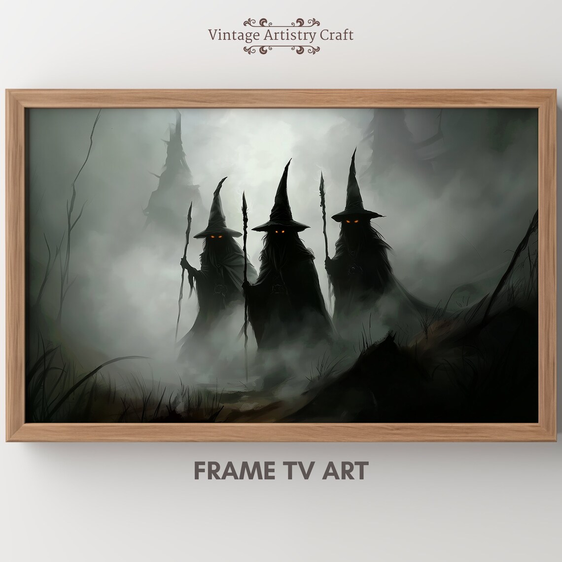 Three Dark Witches In Foggy Forest Mist Spooky Halloween Poster - Image 8