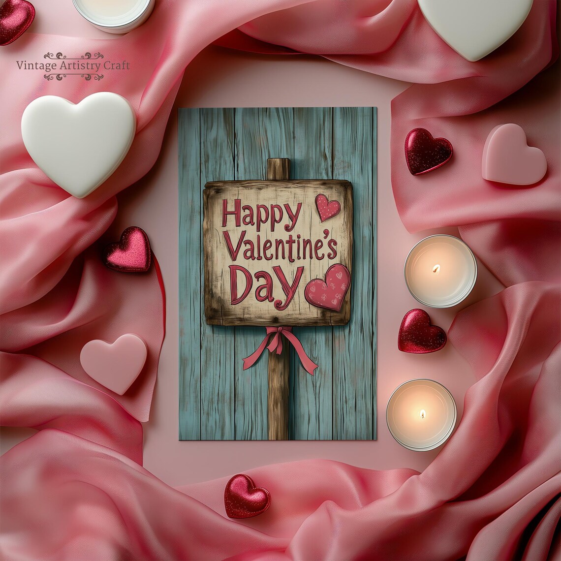 Happy Valentines Day Rustic Wooden Sign Heart Gift Box Styled Poster - Image 3