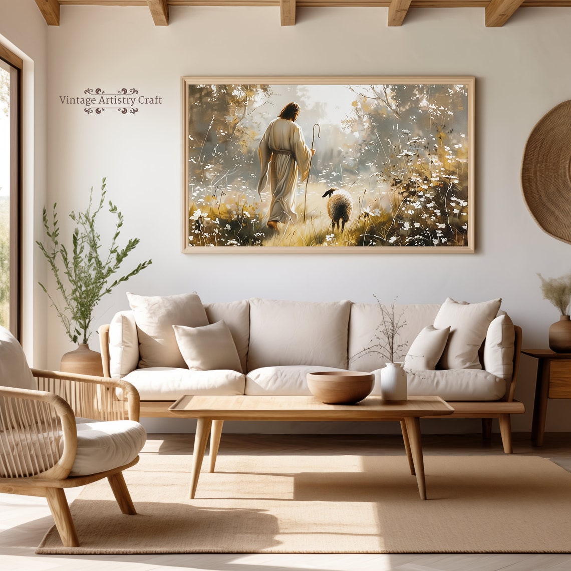 Jesus the Good Shepherd With Lost Sheep Christian Painting Poster - Image 5