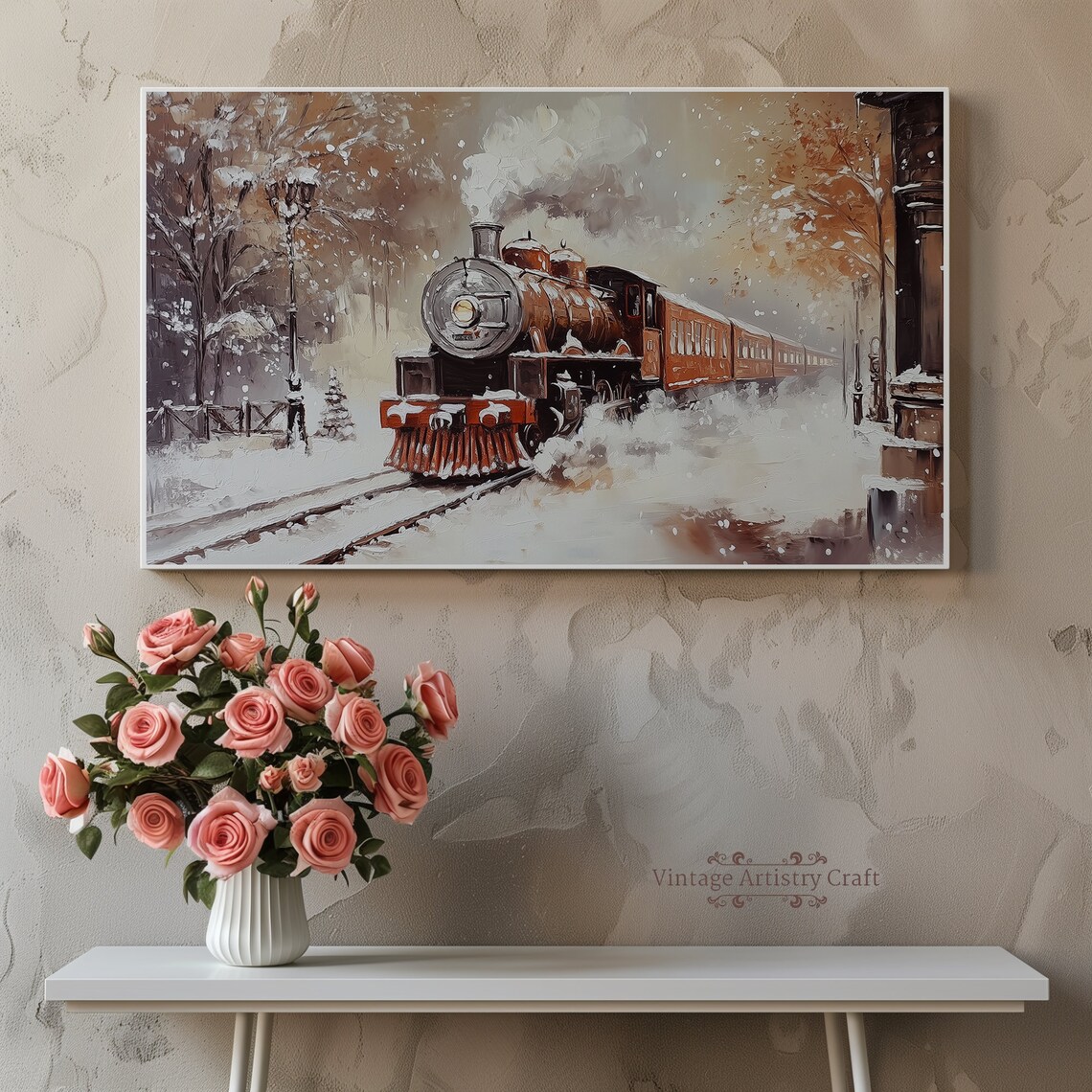 Winter Steam Express Train, Vintage Christmas Travel Poster - Image 2