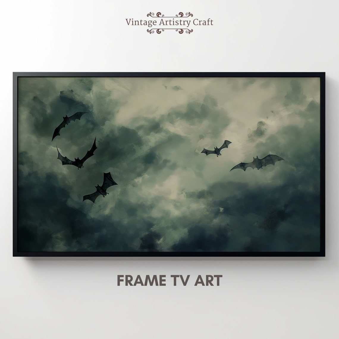 Bats Flying Through Stormy Night Clouds Dark Halloween Sky Poster - Image 6