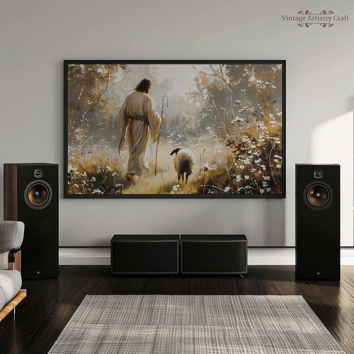 Jesus the Good Shepherd With Lost Sheep Christian Painting Poster - Image 3
