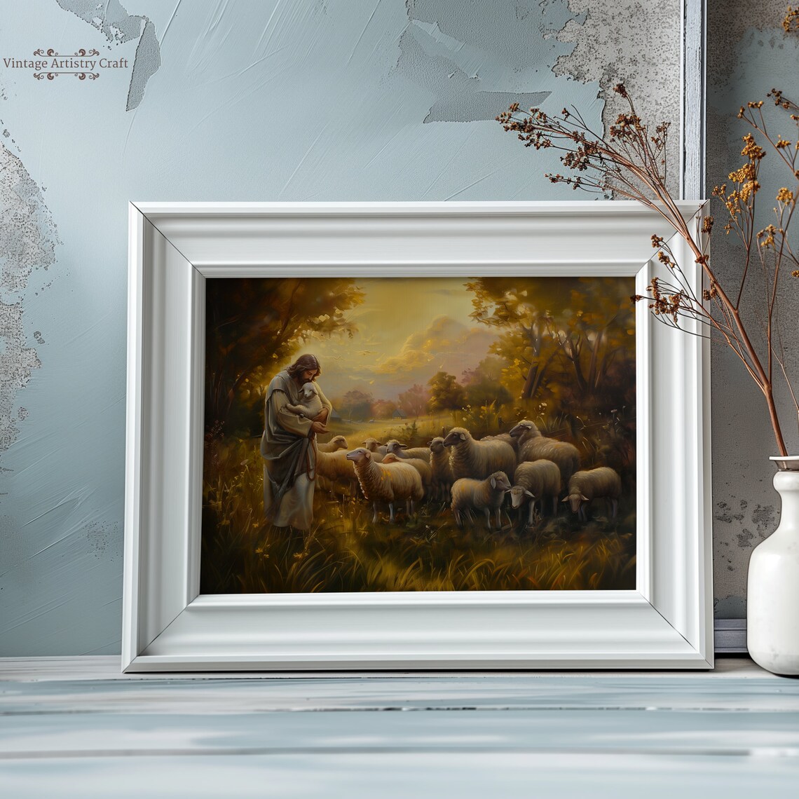 Jesus The Good Shepherd Christian Oil Painting Art Print - Image 3
