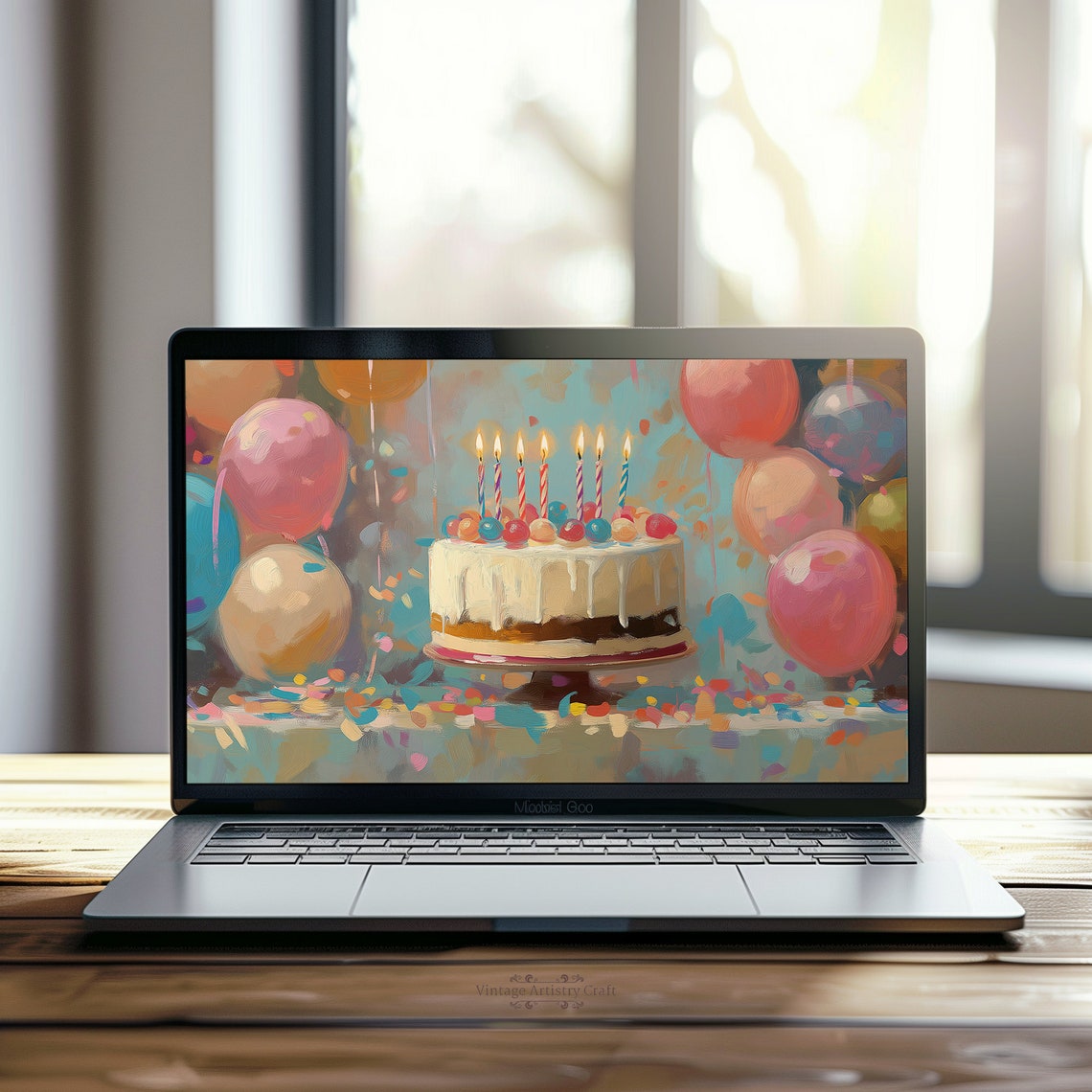 Happy Birthday Cake Balloons Confetti Colorful Wallpaper Poster - Image 8