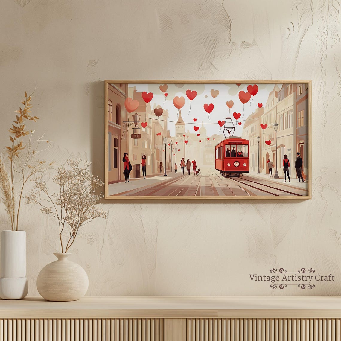 Heart Balloons European Street Tram Romantic Valentine Scene Poster - Image 5