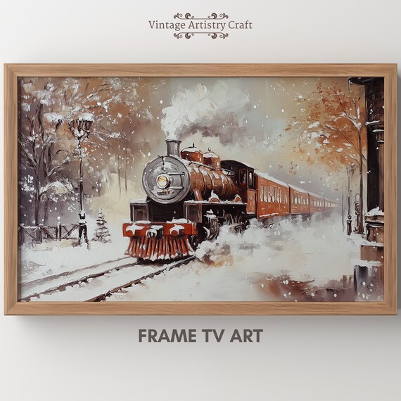 Winter Steam Express Train, Vintage Christmas Travel Poster