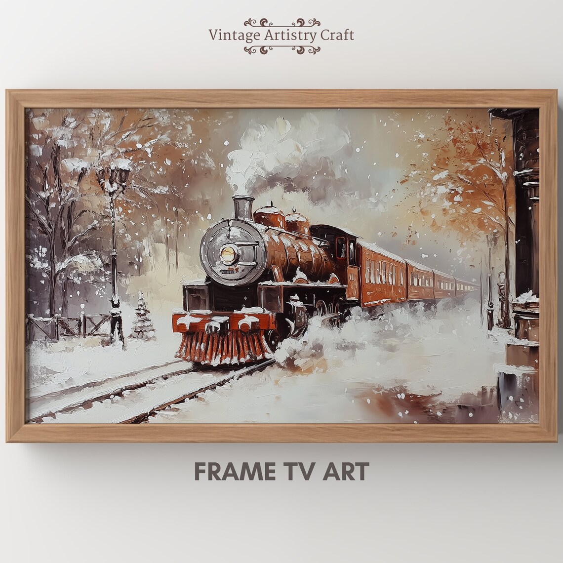 Winter Steam Express Train, Vintage Christmas Travel Poster